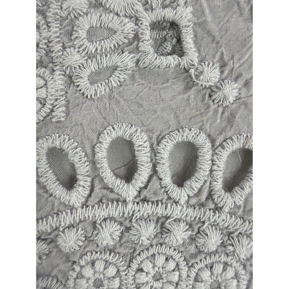 Johnny Was Eyelet Embroidered Blouse Women XL Grey Lace Boho Relaxed Elegant - Picture 9 of 12